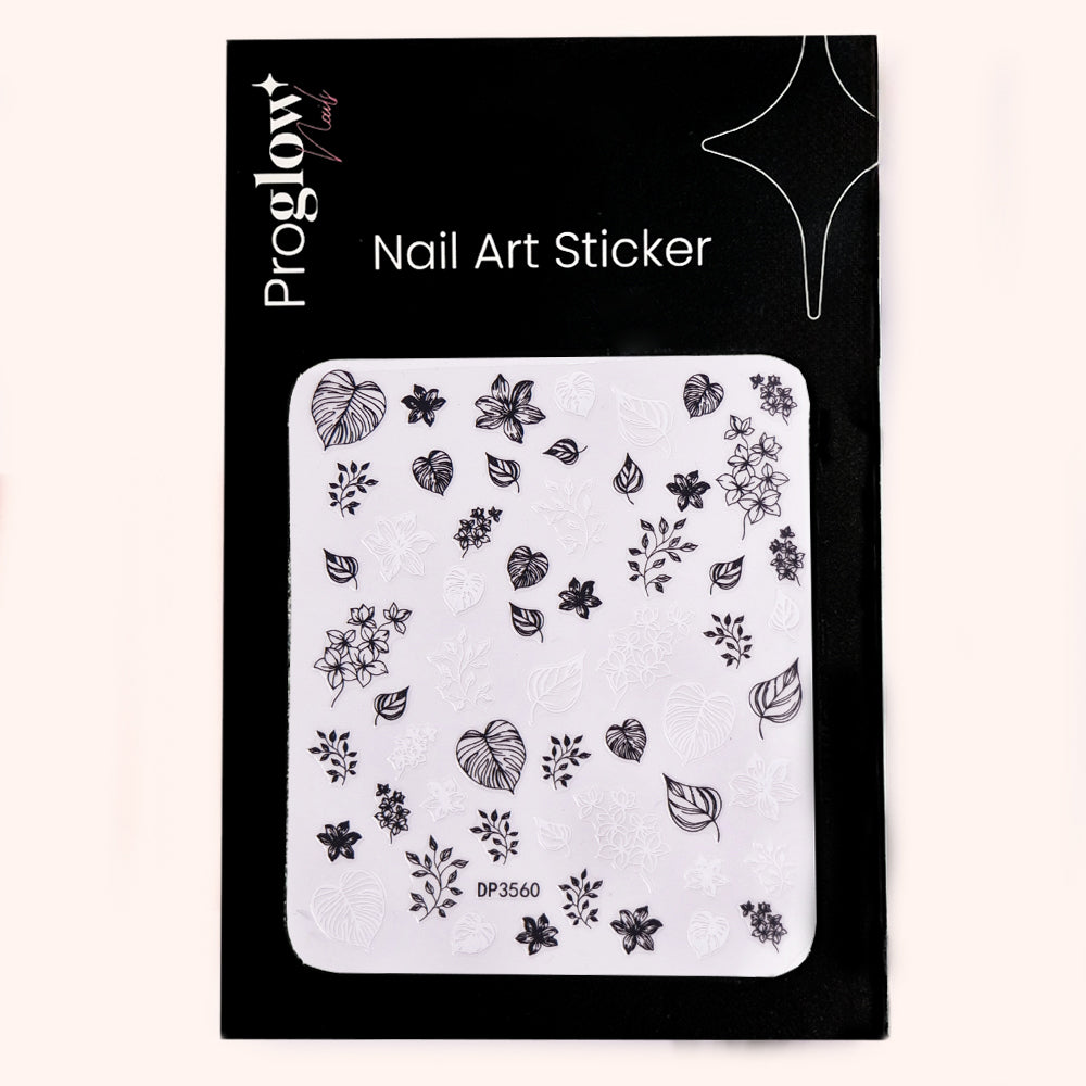 Nail Sticker Black & White Leaves