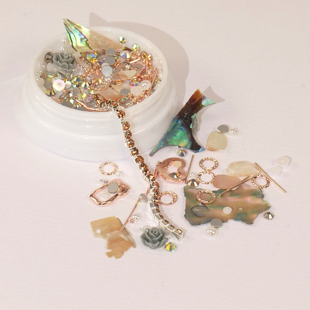 Nail Art Mix Seashell, Perlen, Strass, roségold Schmuck